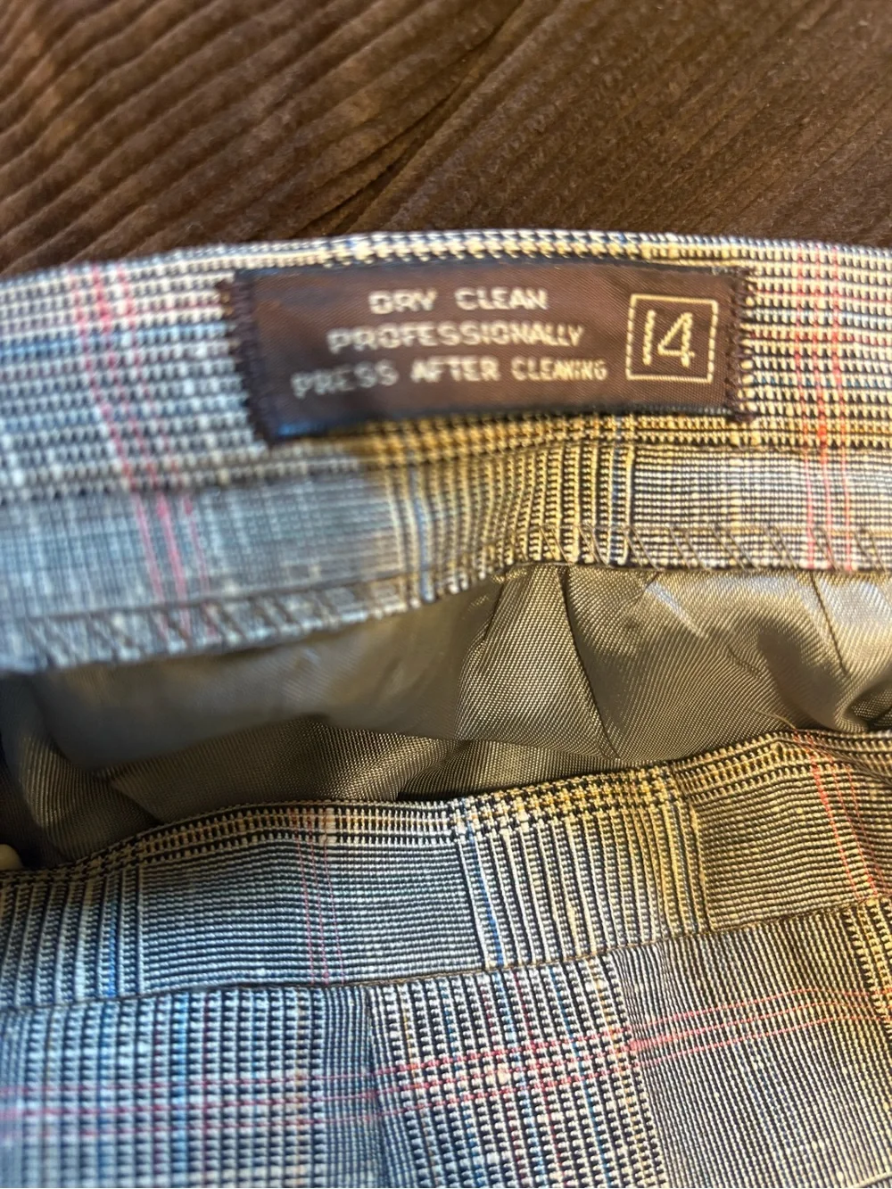 Pleated Grey Plaid Skirt - Size 14